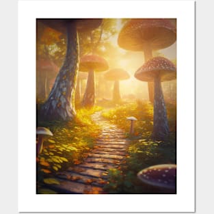 path across the mushrooms forest Posters and Art